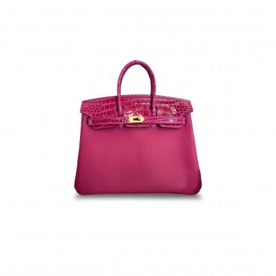 HERMÈS MASTER BIRKIN 25 CROCODILE AND TOGO LEATHER PINK GOLD BUCKLE H076216CK49 (25*20*13cm)